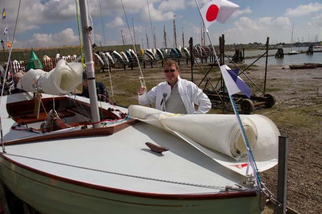 Owner Alan Hicks celebrates the launching of BOD C54 Storm Petrel © Tim Bees